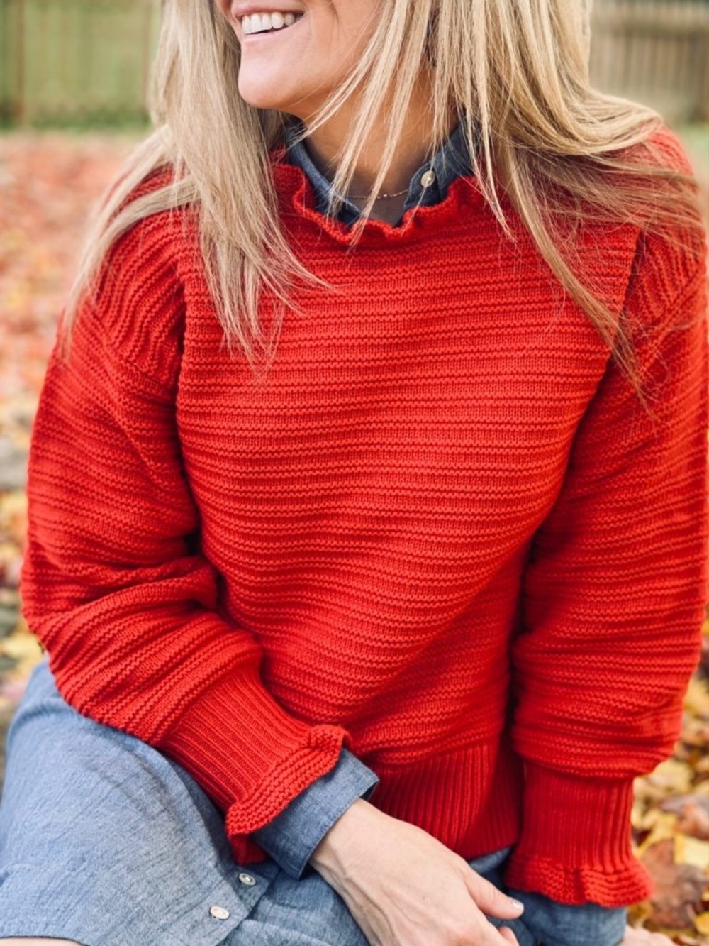 Madewell | Ruffle-Neck Merino Wool Cotton Blend Pullover Sweater